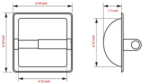 Technical diagram of Recessed In Wall Toilet Paper Holder In Brushed Nickel Stainless Steel with mounting bracket, dimensions shown.