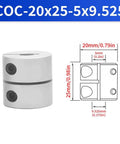 Beefy Rigid Clamp On Shaft Coupling, 20 mm Diameter, 25 mm Length, Aluminum Motor Shaft Connector With 5 mm To 9.525 mm Bore