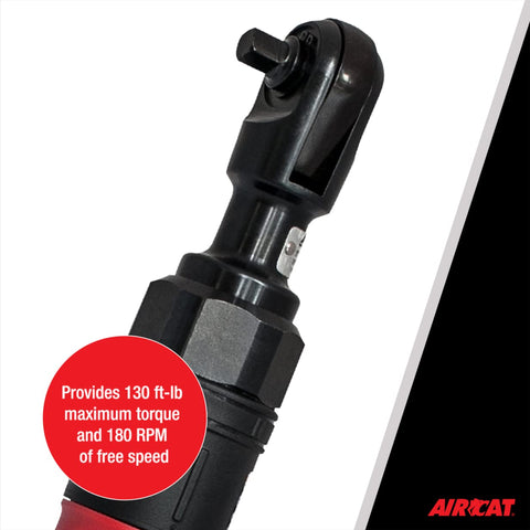 Close-up of Beefy High Torque Pneumatic Ratchet Wrench One Half Inch With 130 Foot Pounds Torque 180 RPM detailing head design