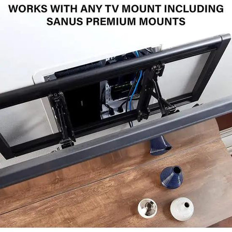 Straight Up Zero Clutter In Wall Media Box, Smooth Hassle Free Cable Management, Dual Purpose Structured Wiring Enclosure, 17 Inch White Recessed Home Theater TV Storage with TV mount and cables.