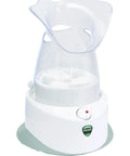 Personal Electric Steam Inhaler Compact Travel Size with Clear Reservoir for Easy On The Go Relief, shown from side.