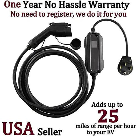 Portable Level 2 EV Charger Up To 32 Amps Adjustable 240V Power Grab And Go NEMA 14 50P Connector with 25-mile range.