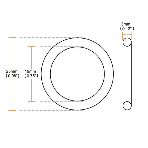 Nitrile Rubber O Rings 25mm OD 19mm ID 3mm Cross Section Sealing Gasket Pack Of 10 Built To Last Tough Seal For Plumbing Machinery And Diy Projects, size diagram
