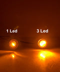 50 Pcs Three Quarter Inch Amber LED Marker Lights Kit showing 1 LED and 3 LED round markers, waterproof 12V DC for vehicles