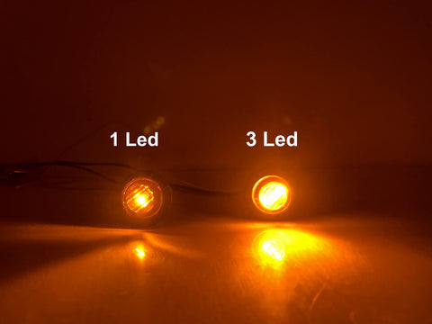 50 Pcs Three Quarter Inch Amber LED Marker Lights Kit showing 1 LED and 3 LED round markers, waterproof 12V DC for vehicles