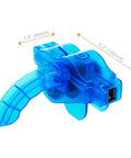 Ultimate Bike Chain Scrubber And Gear Cleaner Kit with blue heavy duty durable plastic construction with dimensions shown