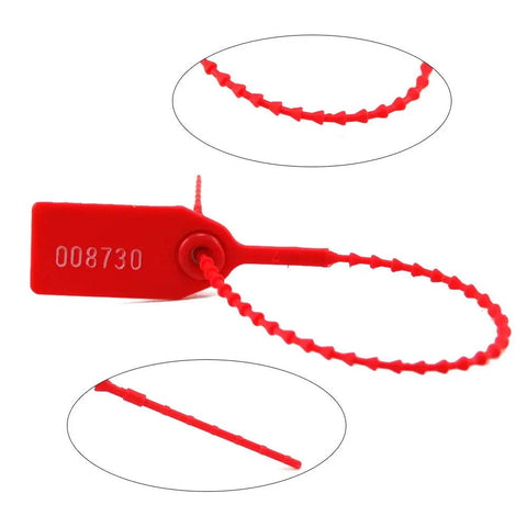 Tamper Proof Plastic Zip Tie Seals With Numbered Security Tags, Disposable Self Locking Ties, 250mm Length, Red, Super Handy For Fire Extinguishers, Cash Bags, Vehicle Doors, Sprinkler Systems, Clinical Waste, Tractors And Trailers