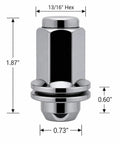 24 Pack Six Lug Nuts For Toyota Lexus Factory Alloy Wheels 14x1.5 Thread Size Closed End With Built In Washer, dimensions shown