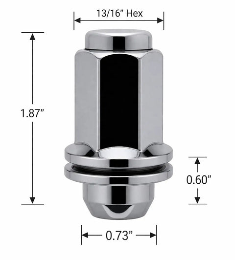 24 Pack Six Lug Nuts For Toyota Lexus Factory Alloy Wheels 14x1.5 Thread Size Closed End With Built In Washer, dimensions shown