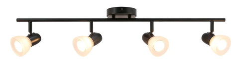 4 Light Track Bar Lighting With Glass Heads In Cool Matte Black Finish, Hardwired Kitchen Ceiling Track Light For Modern Home Decor