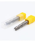 Two carbide end mills, 14x100mm, 3-flute roughing cutter, with yellow protective sleeves in a clear case