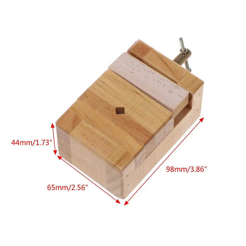 DIY Friendly Wooden Flat Vise Clamp On Bench Vise For Woodworking Carving And Engraving; dimensions shown in millimeters and inches