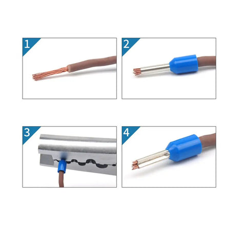 Pro Grade Ferrule Wire Connector Kit With 1000 Pieces For 18 AWG 1.0mm2 Cables Tin Copper Crimp Pins Cord End Terminals Nylon Insulated Heavy Duty Great Conductivity And Easy Installation, blue ferrule on stripped wire