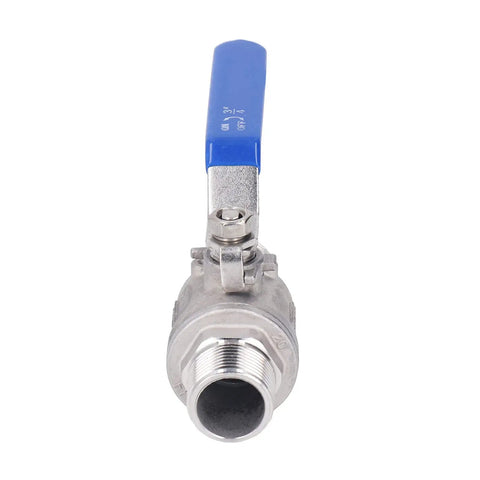 Badass 3/4 Inch 304 Stainless Steel Ball Valve With Npt Male Threads Top Shelf Rust Proof Design For Water And Oil Lines, front view.