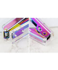 Close-up of Clear Rainbow Acrylic Stapler And Staples Remover Set For Your Desk Stainless Steel Rod Sleek Executive Style.
