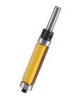 Top Notch Flush Trim Router Bit With Sharp Cutting Edge For Smoother Woodworking And Pattern Finishing Jobs Featuring One And A Half Inch Blade Size Perfect For MDF, Solid Wood Or Plywood Projects, showcasing carbide construction.