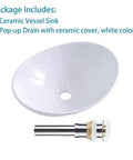 Oval Vessel Sink For Bathroom Above Counter Ceramic Art Basin In Canoe Shape 16 By 13 Inches No Overflow Hole No Faucet Holes Five And A Half Inch Depth Super Sleek And Easy To Install And Clean
