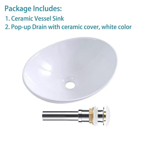 Oval Vessel Sink For Bathroom Above Counter Ceramic Art Basin In Canoe Shape 16 By 13 Inches No Overflow Hole No Faucet Holes Five And A Half Inch Depth Super Sleek And Easy To Install And Clean