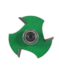 Green Z3 8mm Bearing Slot Router Bit With Three Carbide Teeth for Fast Cutting And Smooth Edging On Drawer Slides And Hardware Profiles, top view