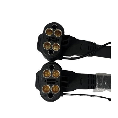 All In One Drone Battery Charger Cable And Converter For T60 T70 T100 To T30 T40 T50 Batteries Generator And Power Station Charging Cable Durable High Quality Materials Easy To Install By Pros One Color showing dual black connectors with brass terminals close-up.