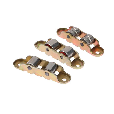 30 Pack Heavy Duty Double Wheel Sliding Door Rollers And Window Track Pulleys Built Tough To Block Humidity Runs Like A Dream With Chrome Alloy Finish showing three double wheel rollers.