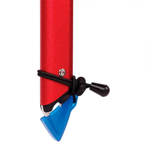 Close-up of the Akila Ice Axe Hammer For Alpine Climbing And Ski Mountaineering handle, showing detail and durable red finish.