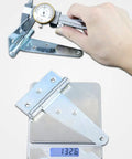 4 Inch T Shaped Hinge Set For Wooden Boxes And Cabinets Industrial Style beefy heavy-duty hinges on scale and being measured