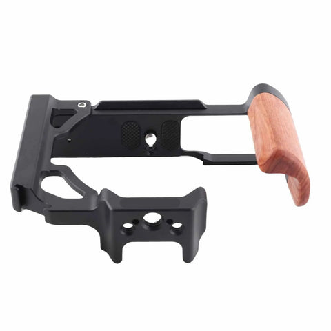 Wood Handle Metal Camera Cage for ZFC With Vertical Rig Design Cold Shoe Mount And Multiple One Quarter Inch And Three Eighths Inch Screw Holes