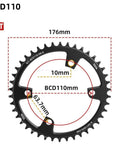 42T 110BCD 4 Bolt CNC Aluminum Narrow Wide Chainring For Road Bike Single Chainring Sprocket with labeled dimensions
