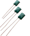 Premium 10nF 50V Audio Capacitors Pack 10 Pcs 0.01uF Silver Tin Alloy P2.5mm Pitch For Audio Circuits DIY Projects And Pro Builds Widely Used In Hobbyist And Professional Electronics And Audio Gear For Reliable Signal Handling And Calm Power Delivery. Green boxed 10nF 50V film capacitors with long leads