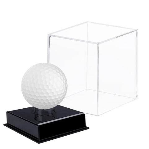 Custom Golf Ball Display Case With Clear Acrylic Holder Laser Engraved Plaque For Personalization Show Off Your Cherished Golf Ball Memorabilia In A Golden Finish Ideal Gift For Golfers And Collectors
