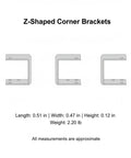 Z-Shaped Corner Brackets in stainless steel, 0.51in length, 0.47in width, 0.12in height, 2.20lb weight, 4 pack for cabinet repairs.
