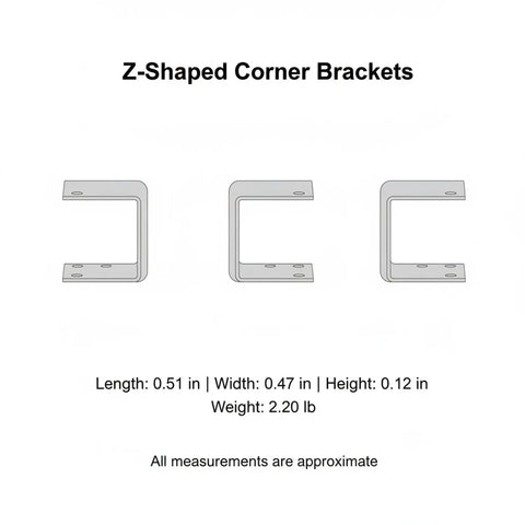 Z-Shaped Corner Brackets in stainless steel, 0.51in length, 0.47in width, 0.12in height, 2.20lb weight, 4 pack for cabinet repairs.