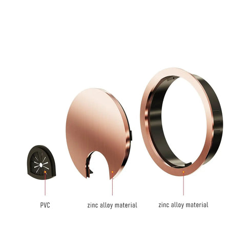 Premium Red Bronze Desk Grommet Covers 3 Inch For Neat Cable Management Durable Zinc Alloy Hole Protection Smooth Finish Office Upgrade, exploded view