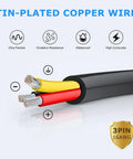 16 Gauge 3 Conductor Electrical Wire 32.8 Feet Black Low Voltage Cable with PVC Jacket and Tinned Copper