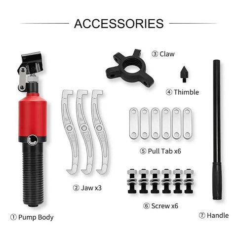 Super Cool Badass Rock Solid Hydraulic Gear Puller For Wheel Bearing Removal Kit With 360 Degree Rotation Plus Sealed Design Stops Leaks Perfect For Clean Workspace Safety Without Messy Cleanup Or Slow Fixes When Working On Cars Daily. Accessories set: pump body, jaws, claw, thimble, pull tabs, screws, handle