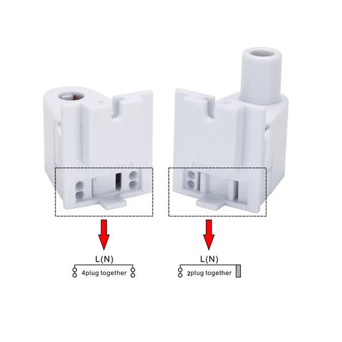 10 Pair T8 FA8 Single Pin Tombstone Lamp Sockets For Eight Foot LED Tubes showing white socket connectors for easy wiring.
