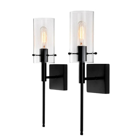 Modern Indoor Wall Sconces Set Of 2 In Bronze With Clear Glass Shades Sleek Minimalist Bedroom And Living Room Lighting