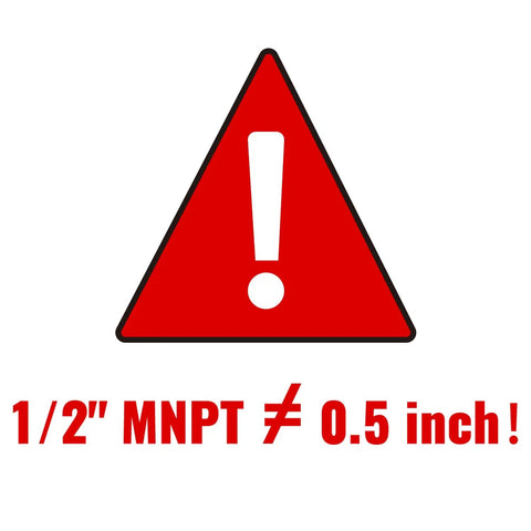 Warning sign with text '1/2'' MNPT ≠ 0.5 inch' for 1/2 Inch Male Hex Nipples 1/2 Inch NPT Brass Pipe Fitting Adapters awareness