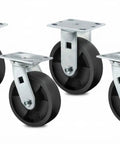 Badass Polyolefin Caster Wheel Kit Replaces Worn Out Parts Dropping Straight Into Your Tool Cart With Zero Hassle Includes Two Rigid And Two Swivel Five Inch X Two Inch Brake Free Ride. Four caster wheels, two rigid and two swivel, industrial polyolefin, five inch size.