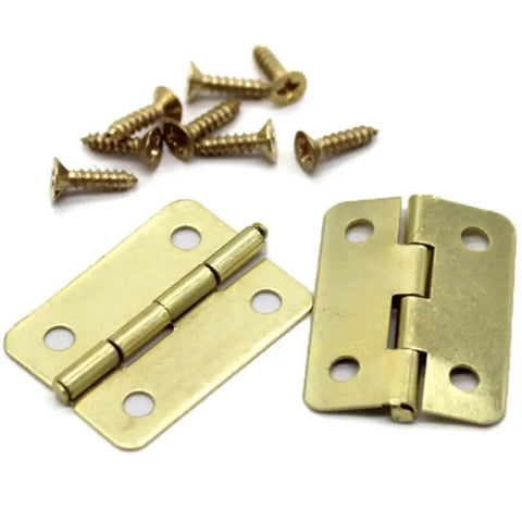 Golden Small Hinge For DIY Projects And Furniture Makeovers with screws, mini foldable woodworking hardware for cabinets and closets.