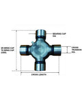 SPL100-1X Universal Joint For Auto Drivetrain, Heavy Duty U-Joint With Precision Cross Bearings, High Strength Replacement For Smooth Power Transfer In Your Daily Driver, Cars And Light Trucks. Diagram showing cross length, bearing cap dia, and trunnion dia.