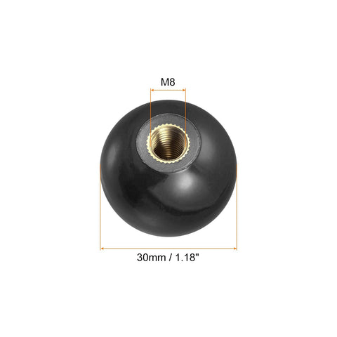 6Pcs M8 Threaded Ball Knobs With Copper Insert, 1.18 Inch Black Thermoset Ball Handles For Machine Tools, Female Thread, front view