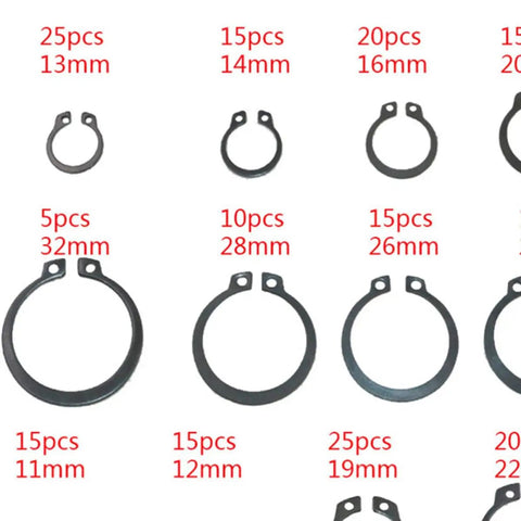 External Snap Ring Assortment Kit With 300 Pieces In 18 Sizes Black Metal Retaining Rings And Handy Storage Case For Industrial And Scientific Projects, 11-32mm rings