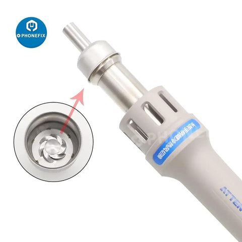Close-up of hot air nozzle from Lead Free 1000W Hot Air Soldering Station With Digital Display For PCB Chip Welding And Mobile Phone Repair 110V Rework Tool With Anti Static Control And Quick Temperature And Air Volume Switching, showing internal components and design, promoting soldering precision.