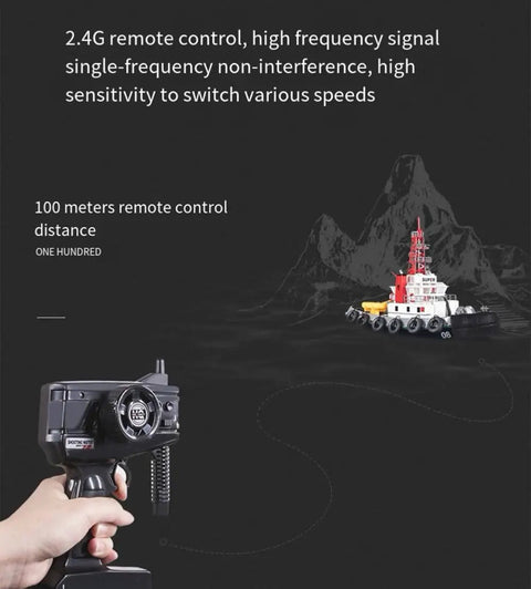 Massive 23.6 Inch Remote Control Fire Boat With Water Sprayer 60cm Electric RC Watercraft, remote control in hand