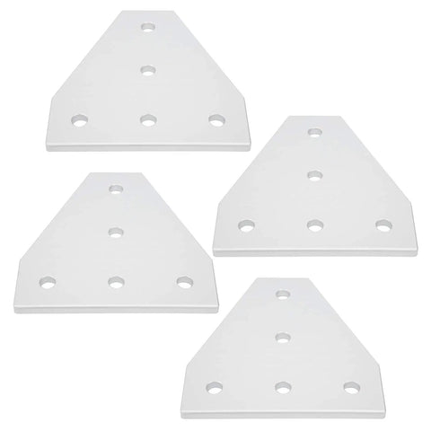 T Shape Aluminum Joining Plate 5-Hole Bracket For Aluminum Profiles - Vertical Joint Repair Plate, 4 silver plates shown