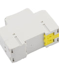 Programmable Timer Switch With Weekly Cycle For Automatic On Off Of Lights And Appliances No Fuss Setup 16 Daily On Off Periods Capacitive Touch Buttons Reliable Circuit Protection Easy Home Automation white module with yellow clip