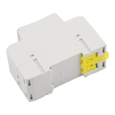 Programmable Timer Switch With Weekly Cycle For Automatic On Off Of Lights And Appliances No Fuss Setup 16 Daily On Off Periods Capacitive Touch Buttons Reliable Circuit Protection Easy Home Automation white module with yellow clip