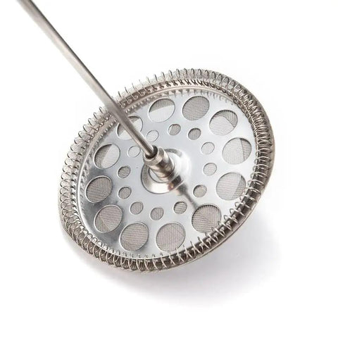 Premium Stainless Steel French Press Plunger Filter Replacement For 34oz Coffee Maker durable metal mesh screen close-up view.